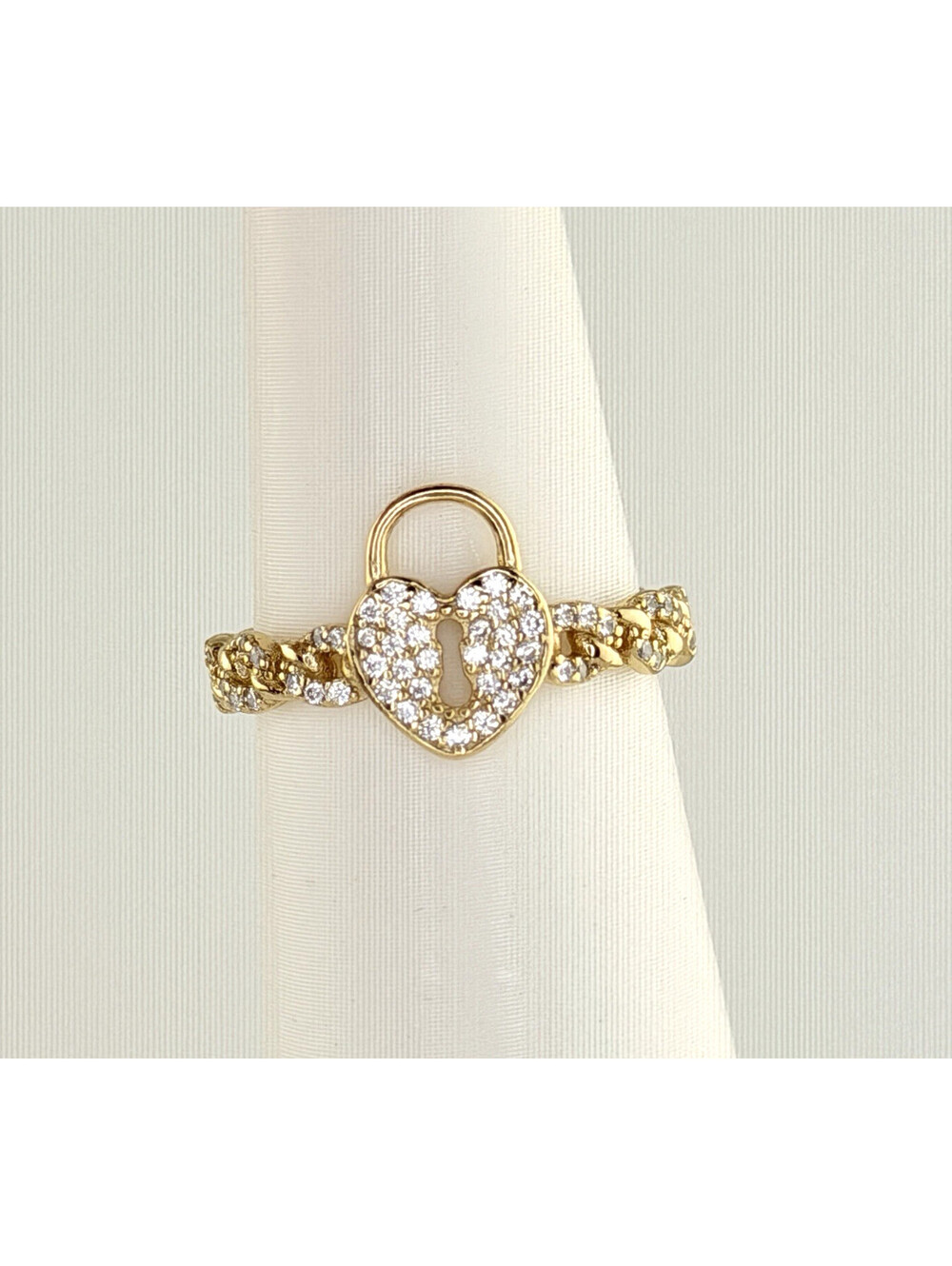Bomb Party Vermeil Ring Sz 6 "Our Love Is Foreverโ CZ on .925 W/ Gold Heart Lock